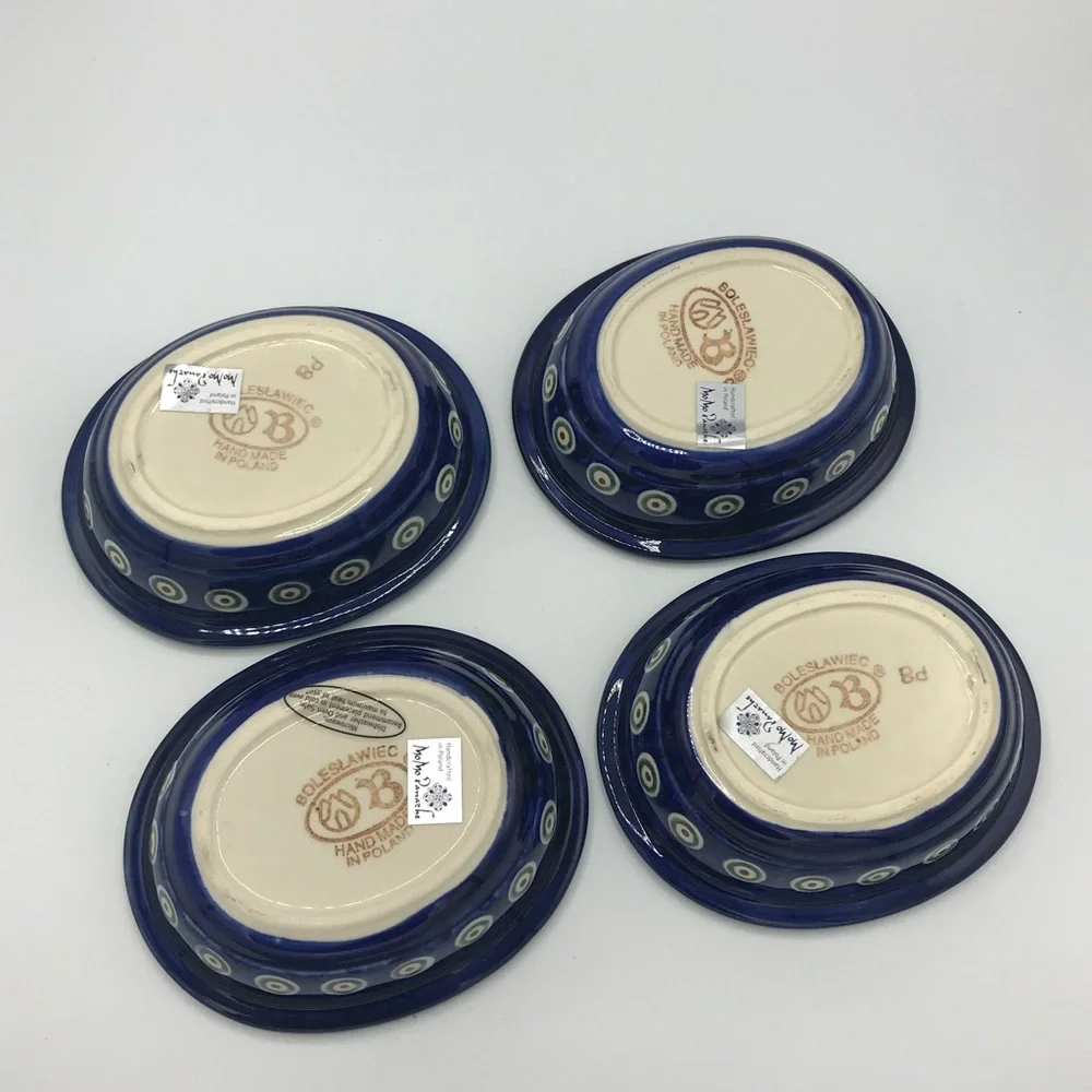 Polish Pottery Peacock Leaves Set of Four Bowls NWT - Picture 2 of 8
